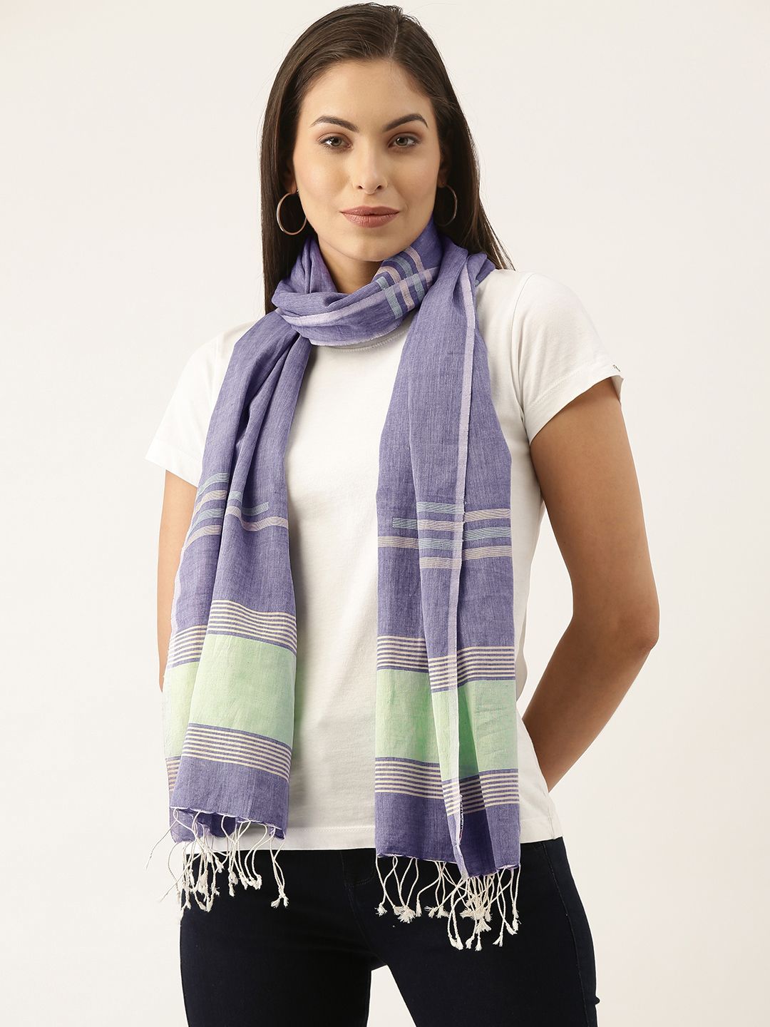 ArtEastri Women Lavender & Green Striped Jamdani Stole Price in India