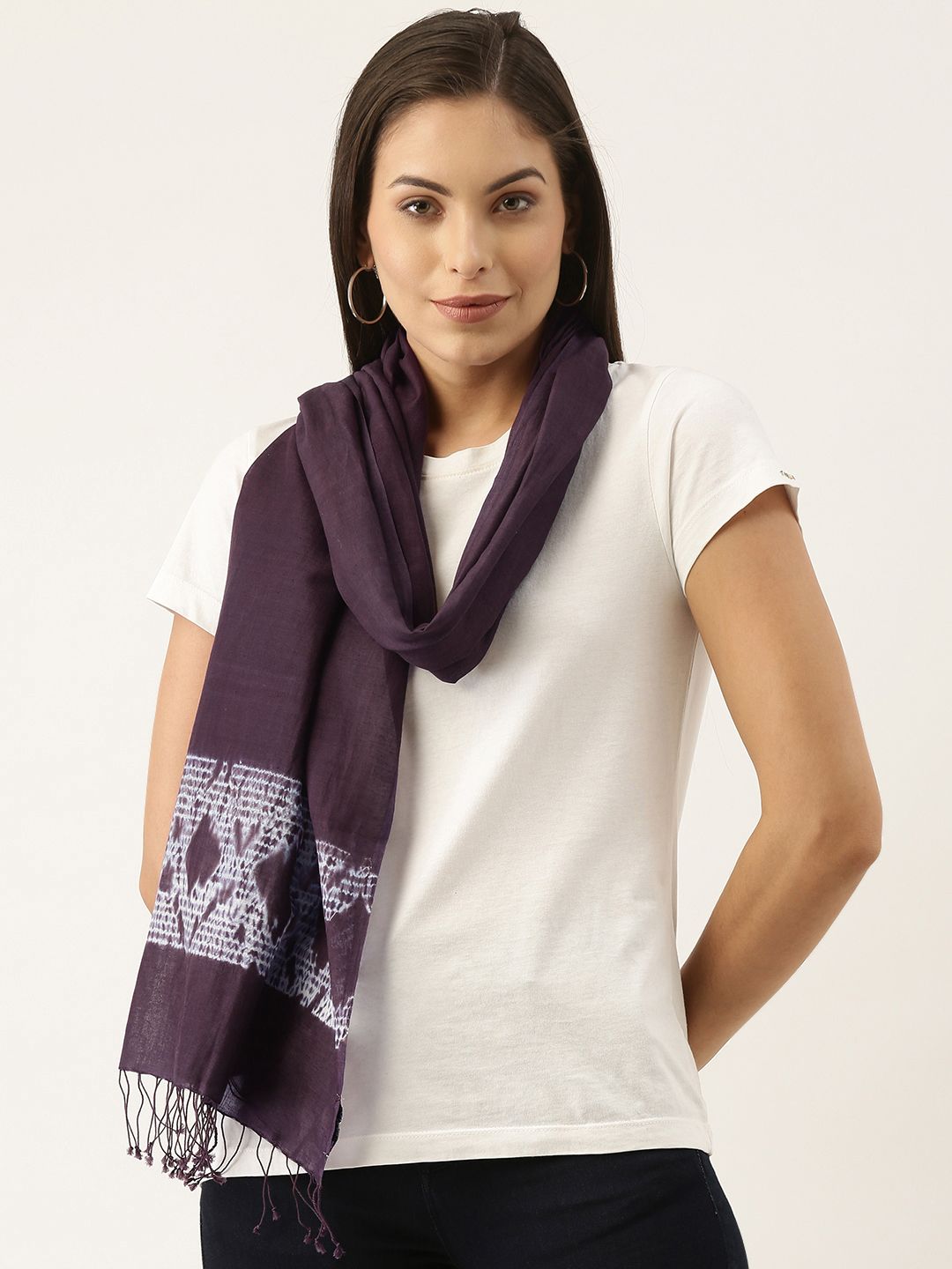 ArtEastri Women Purple & White Cotton Handloom Woven Shibori Stole Price in India