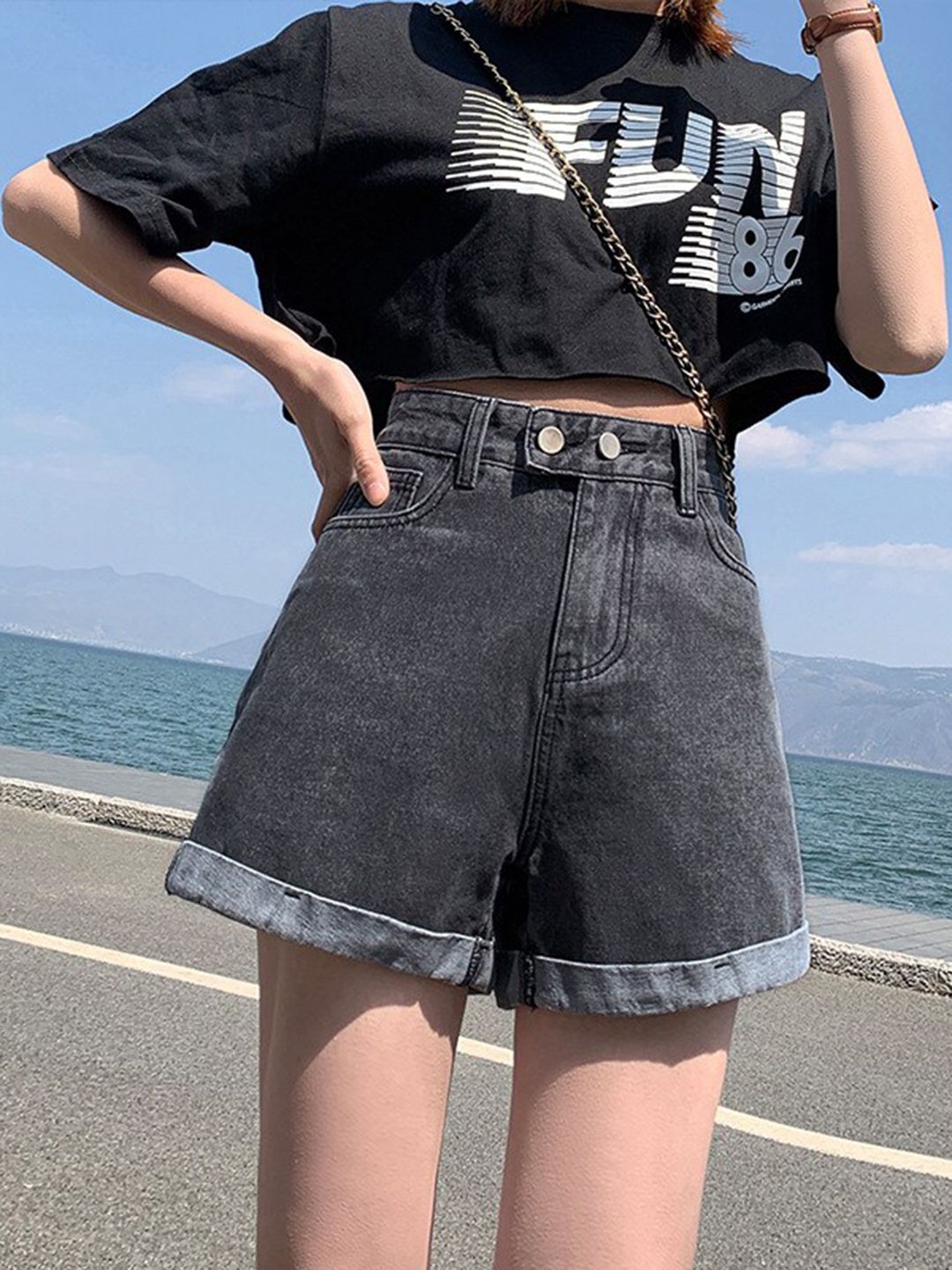 BoStreet Women Grey Solid Loose Fit Regular Shorts