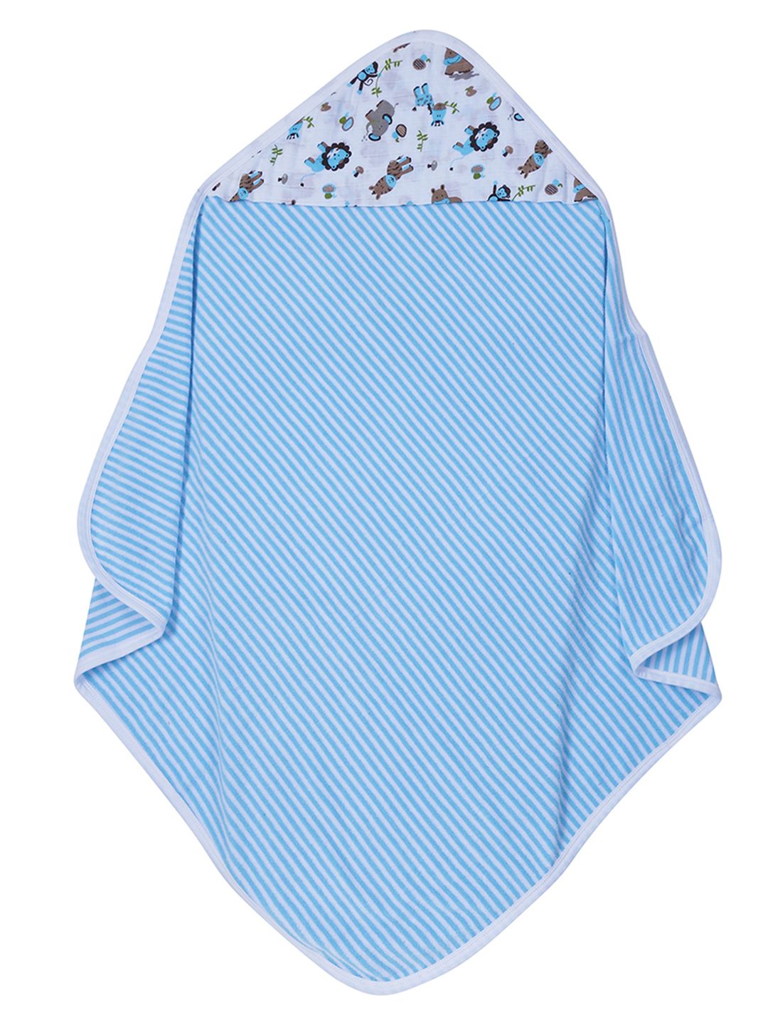 My Milestones Unisex Infant Blue Striped 380 GSM Hooded Bath Towel Wrap