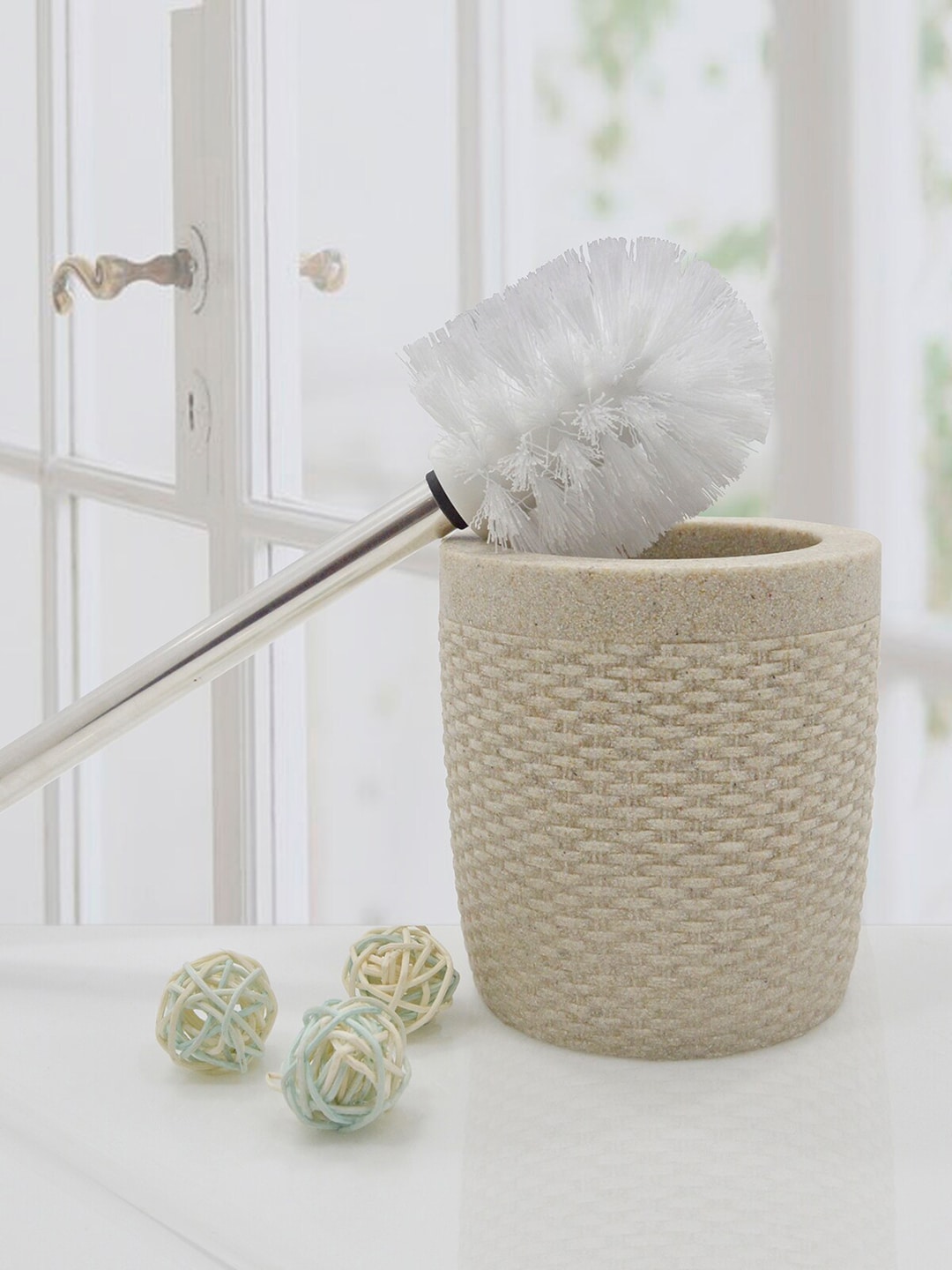 OBSESSIONS Sandstone Brown Solid Toilet Brush with Holder Price in India