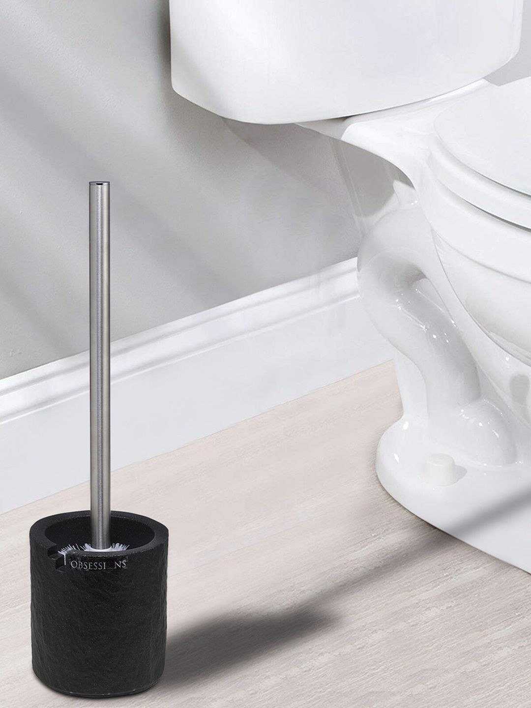 OBSESSIONS Black Solid Polyresin Toilet Brush with Holder Price in India