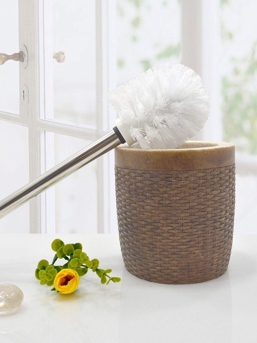 OBSESSIONS Brown & White Toilet Brush with Holder Bathroom Accessories Price in India