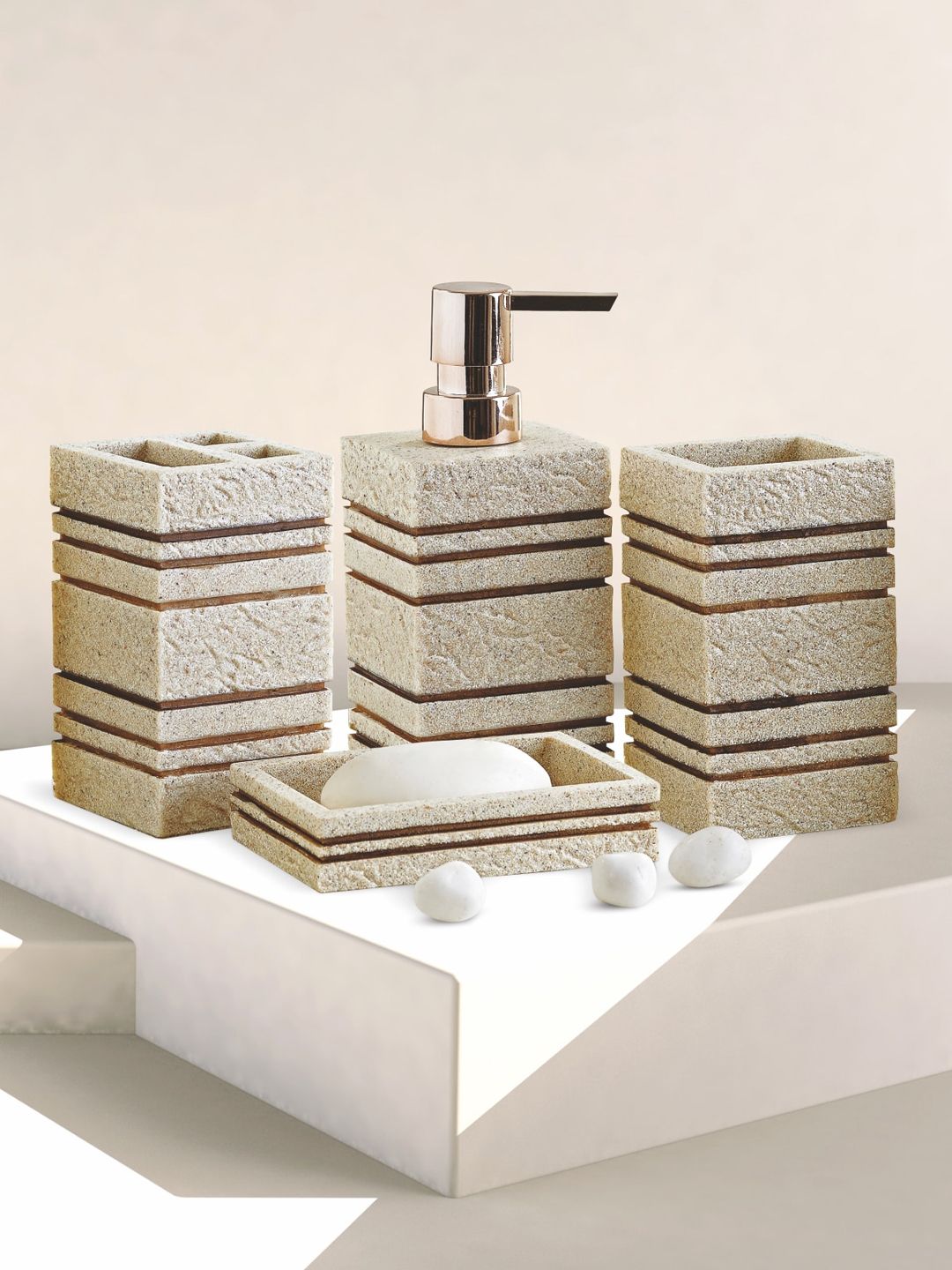 OBSESSIONS Brown Set of 4 Bathroom Accessories Price in India