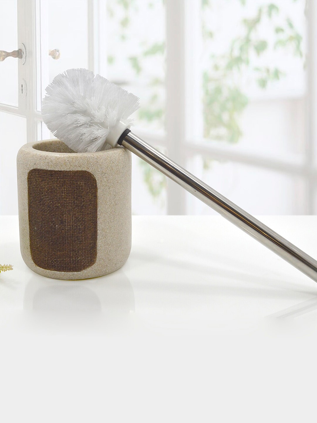 OBSESSIONS Brown Textured Polyresin Toilet Brush With Holder Price in India