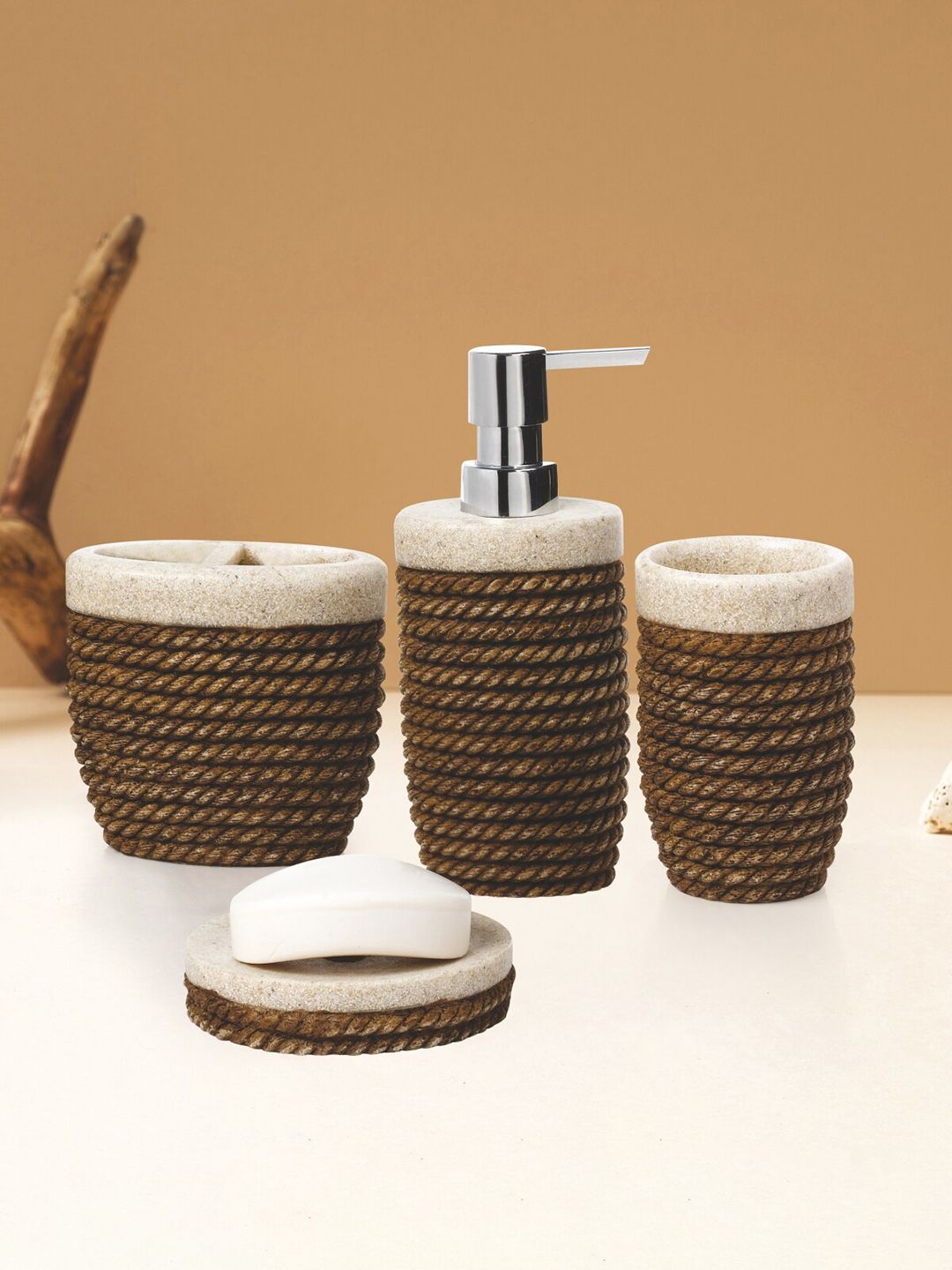 OBSESSIONS 4 Pcs Brown Bathroom Accessories Set Price in India