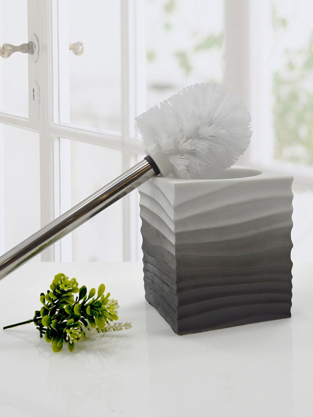 OBSESSIONS Black & White Toilet Brush with Holder Bathroom Accessories Price in India