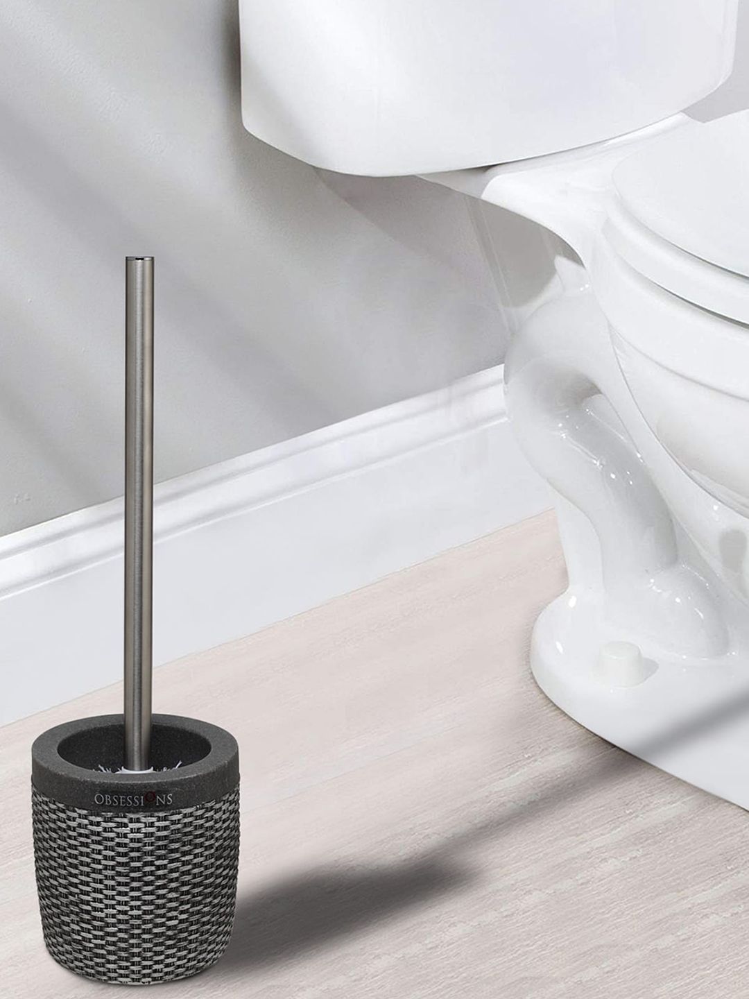 OBSESSIONS Grey Textured Polyresin Toilet Brush With Holder Price in India