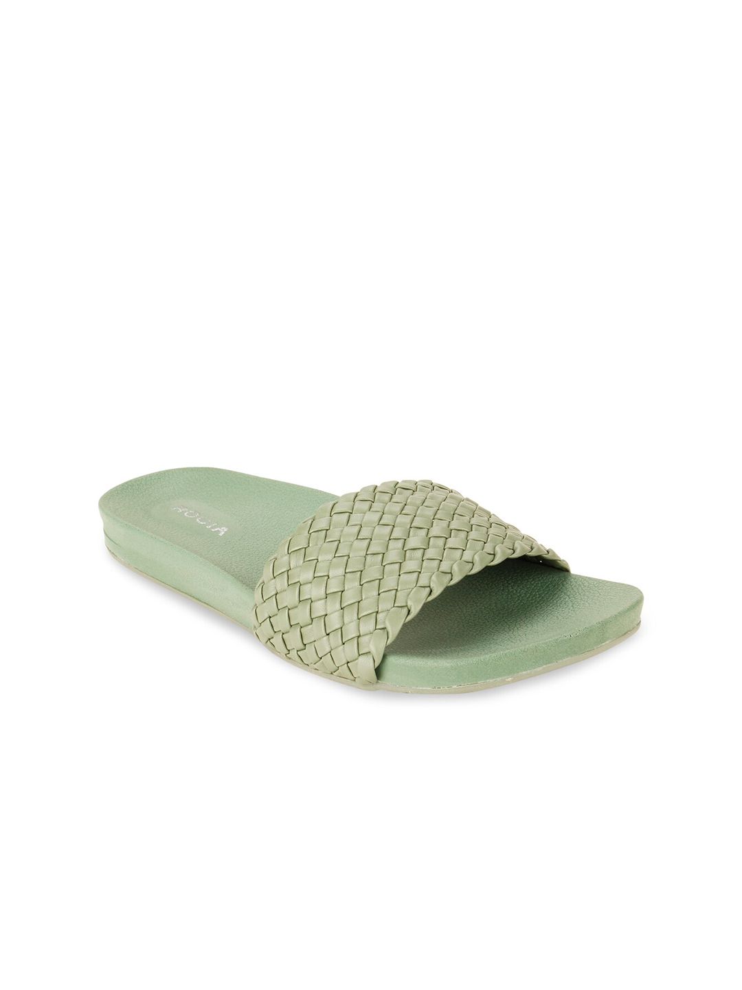 Rocia Women Green Rubber Braided Sliders Price in India