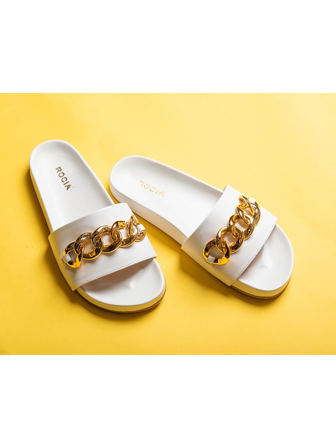 Rocia Women White Embellished Sliders Price in India