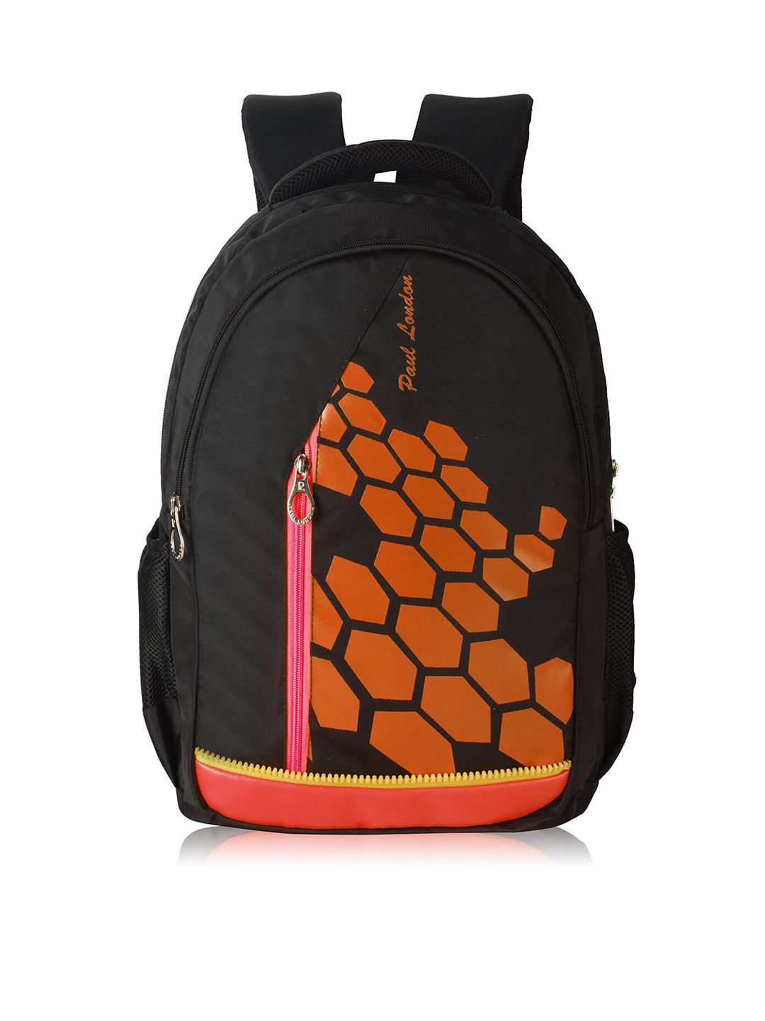 PAUL LONDON Unisex Black & Orange Geometric Laptop Water Resistance Backpack Price in India