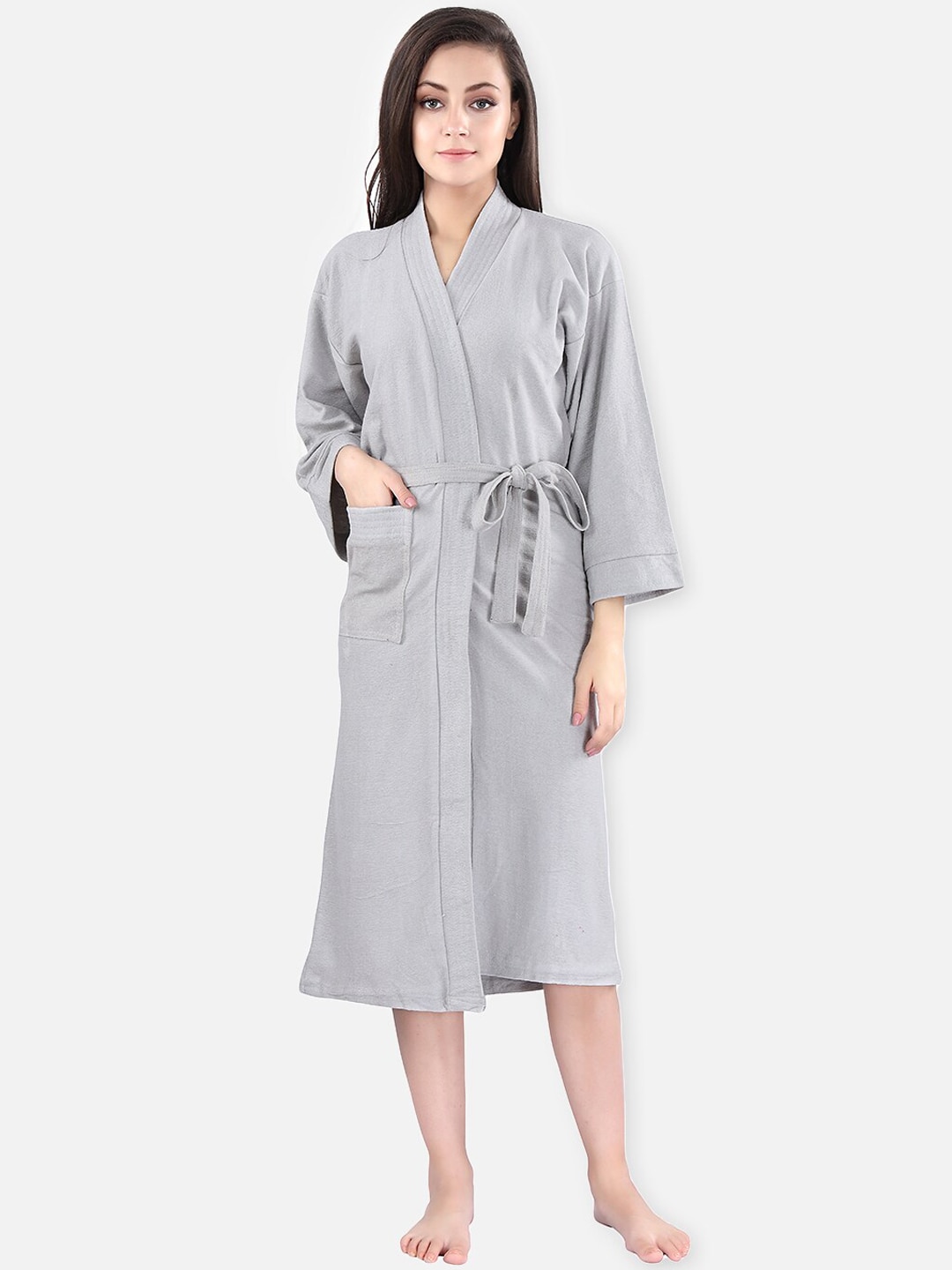 LacyLook Women Grey Solid Bath Robe Price in India