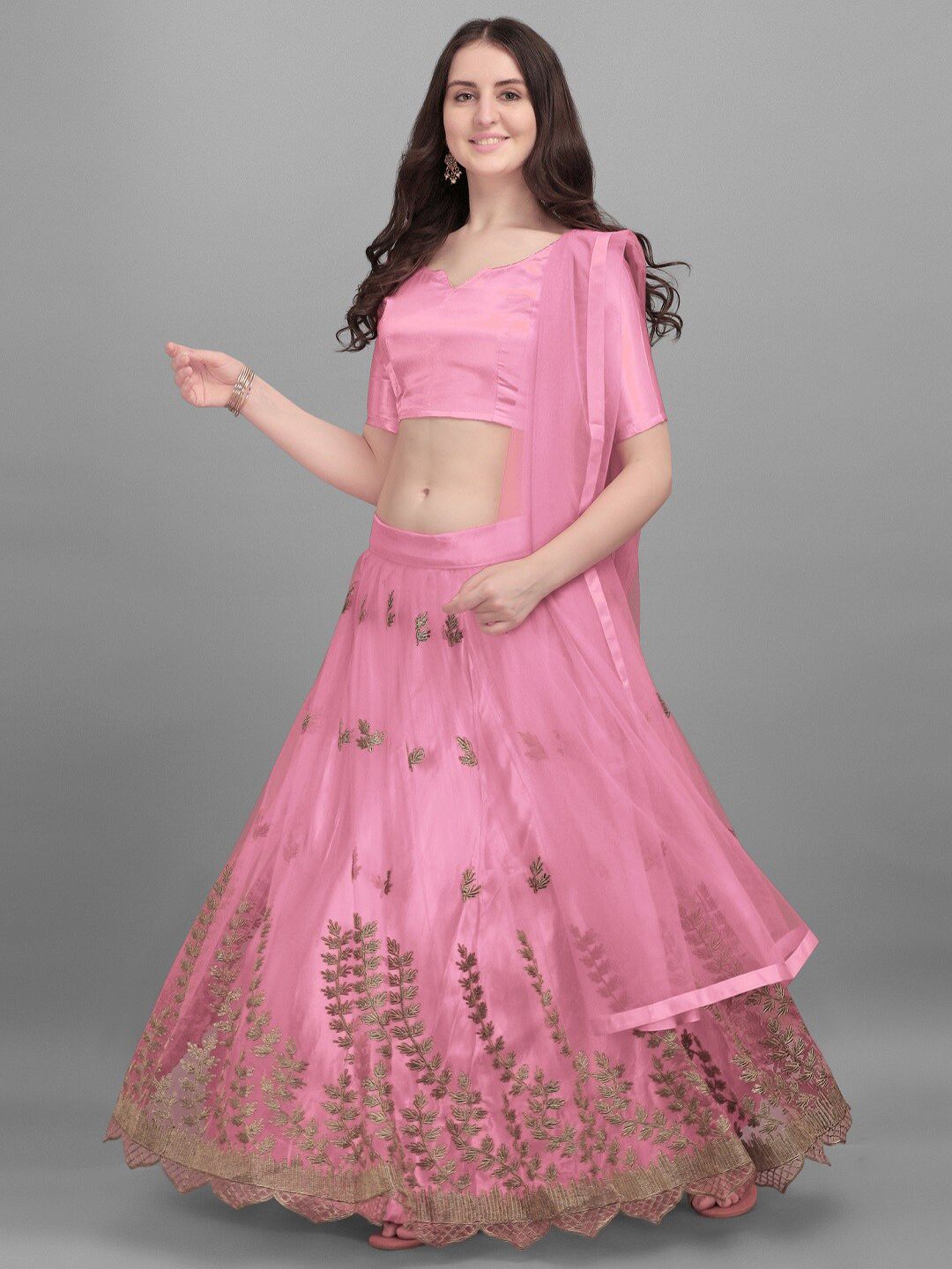 PMD Fashion Pink Semi-Stitched Lehenga & Unstitched Blouse With Dupatta Price in India