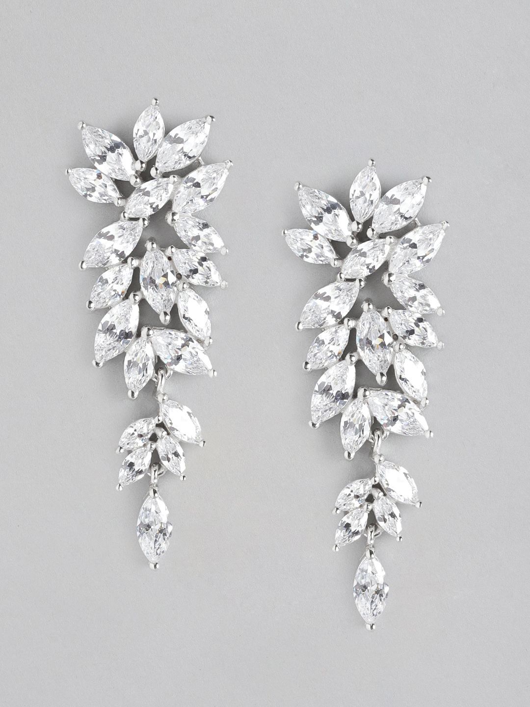 Carlton London Silver-Toned Rhodium Plated CZ Studded Contemporary Drop Earrings Price in India