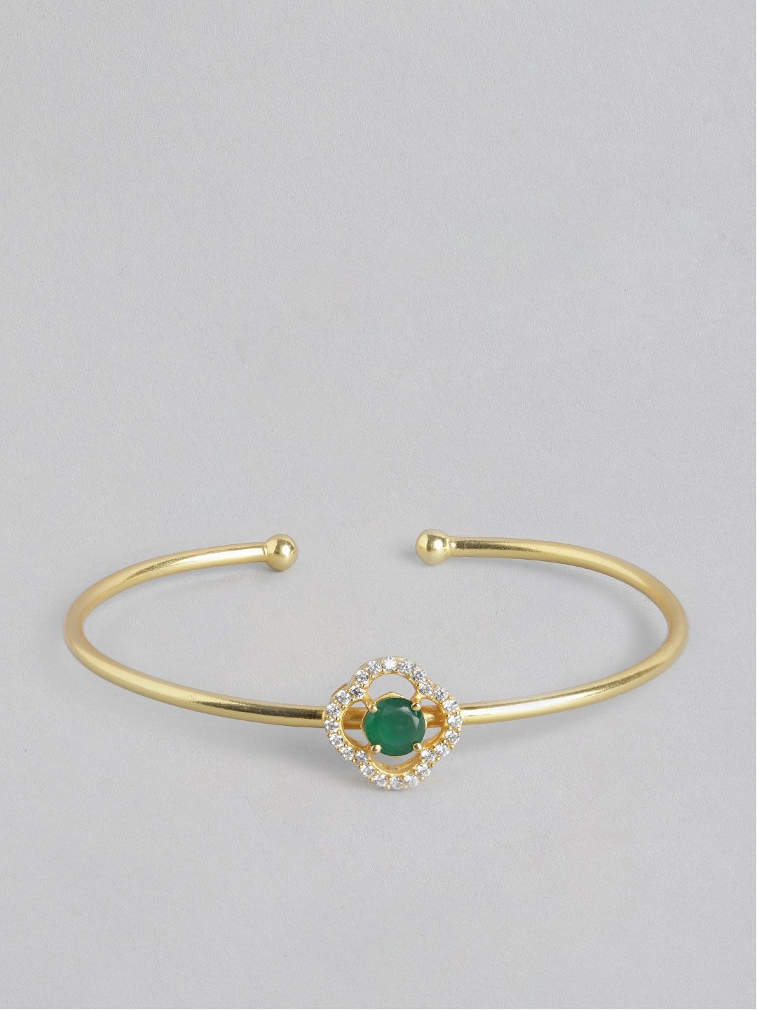 Carlton London Women Green Gold-Plated Cubic Zirconia Studded Cuff Bracelet Price in India