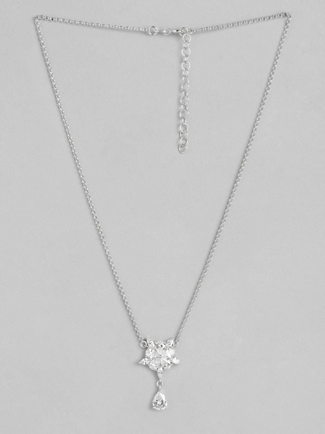Carlton London Silver-Toned Rhodium-Plated CZ Studded Star Textured Link Necklace Price in India