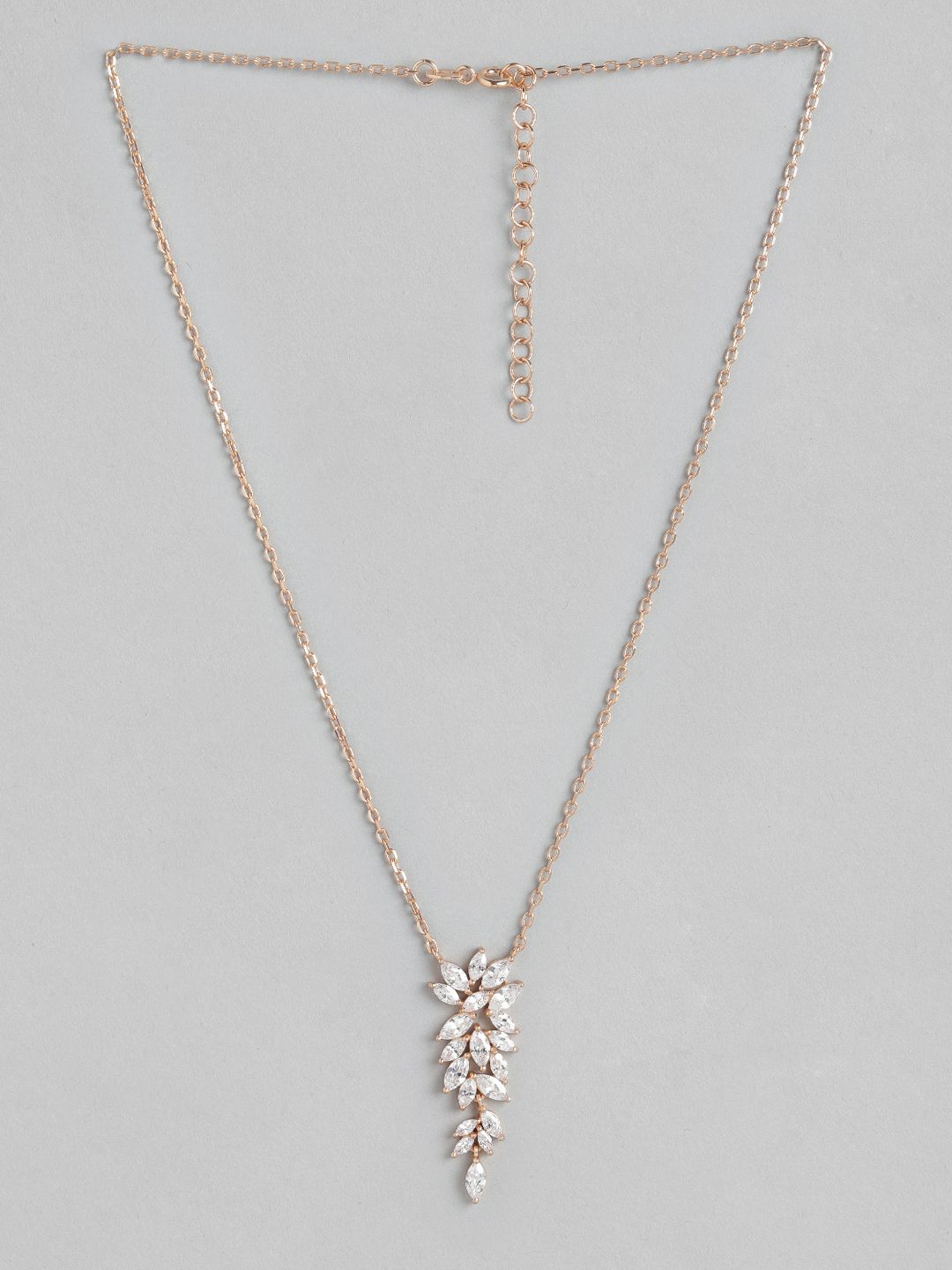 Carlton London Rose Gold-Plated CZ Studded Floral Textured Link Necklace Price in India