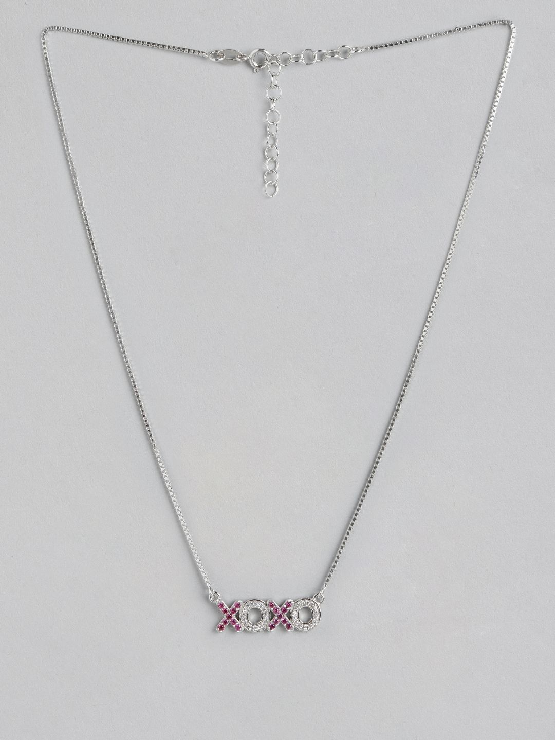 Carlton London Silver-Toned & Pink Rhodium-Plated CZ Studded Link Necklace Price in India
