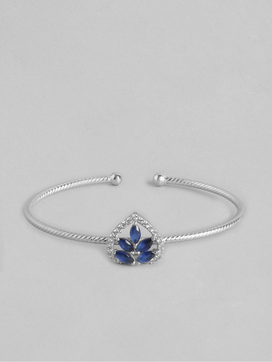 Carlton London Women Silver-Toned & Navy Blue Rhodium-Plated Cubic Zirconia Cuff Bracelet Price in India