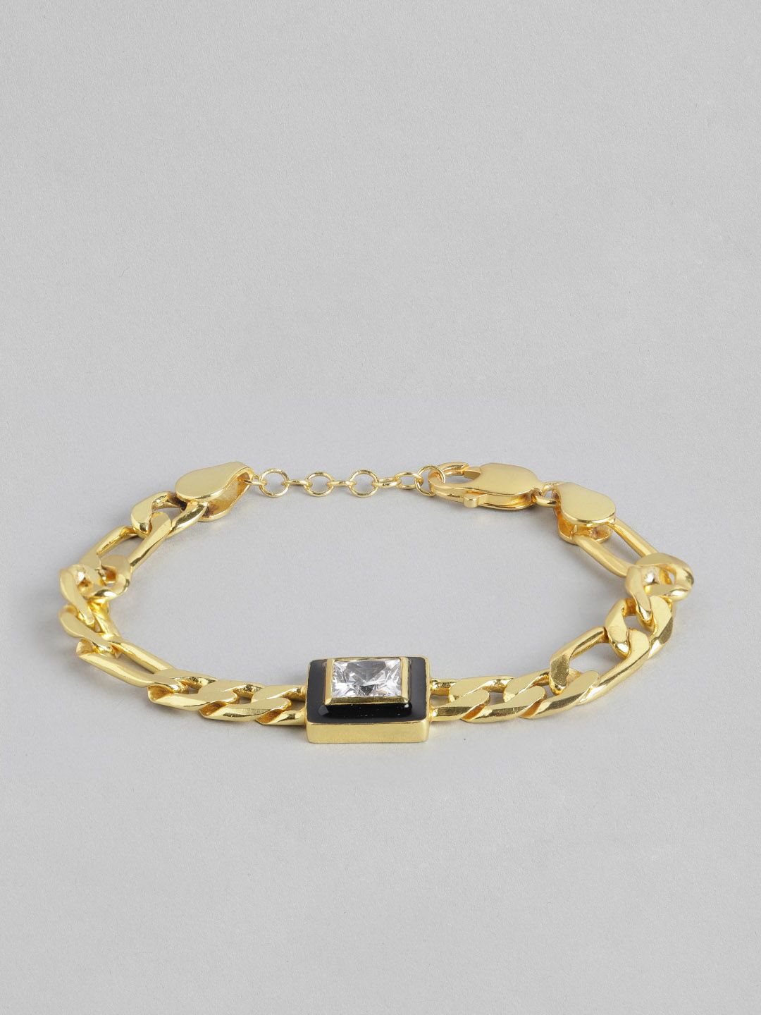 Carlton London Women Black Gold-Plated Cubic Zirconia Enamelled Link Bracelet Price in India