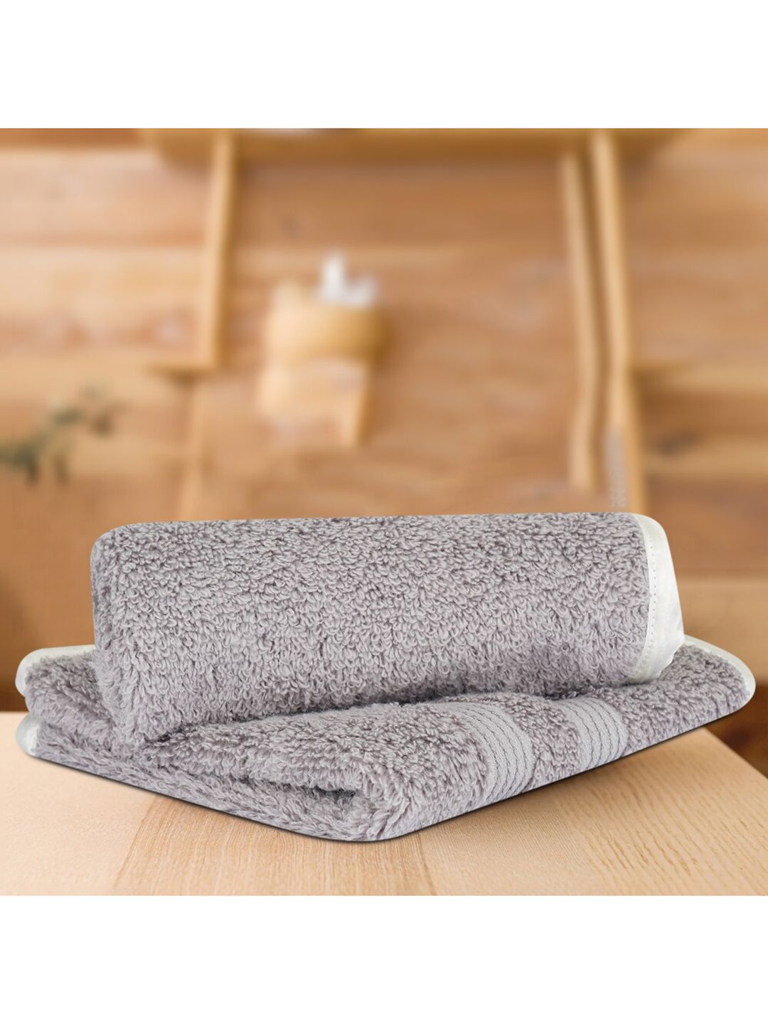 LUSH & BEYOND Grey Set Of 2 500 GSM Pure Cotton Face Towels Price in India