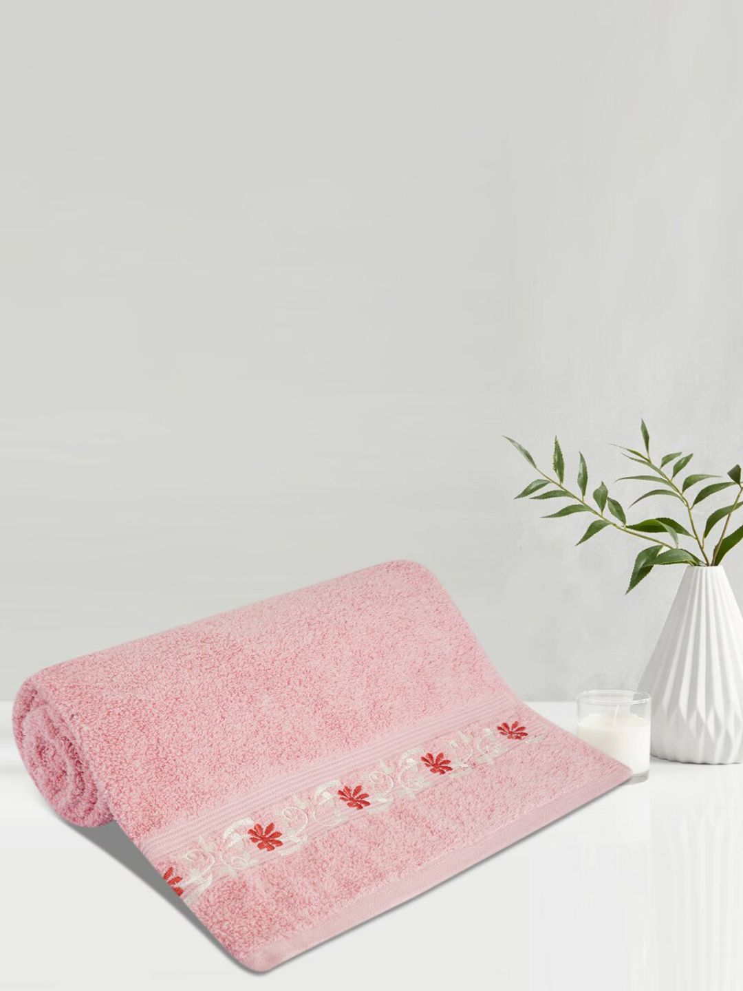 LUSH & BEYOND Peach Solid 500 GSM Pure Cotton Bath Towels Price in India