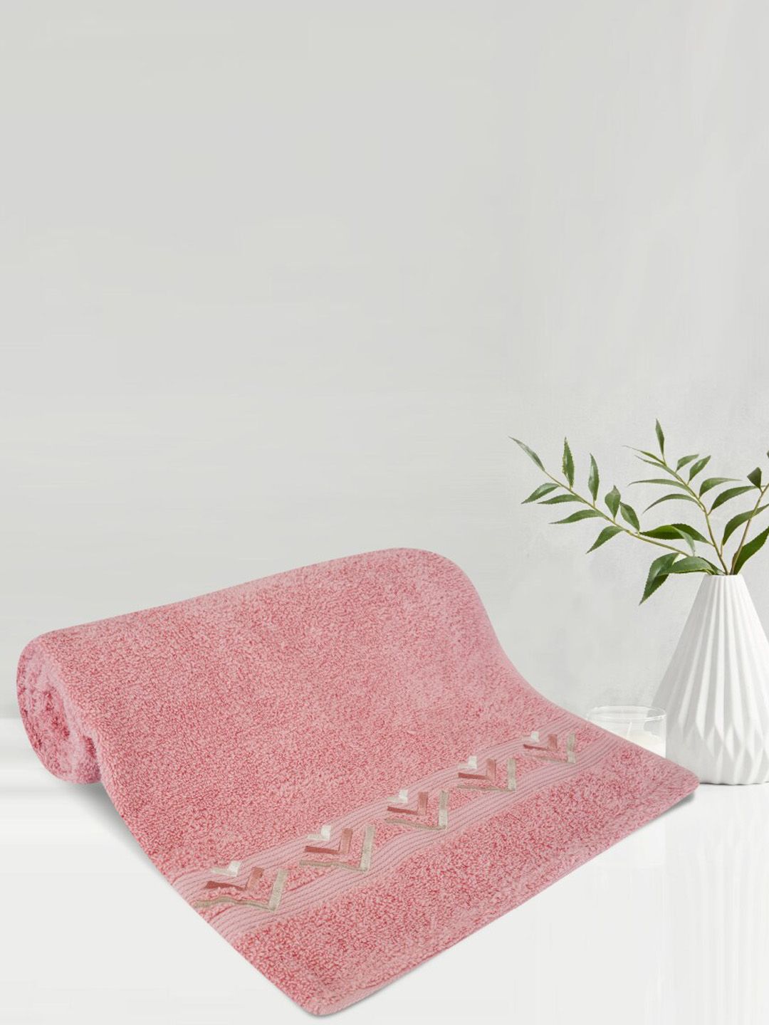 LUSH & BEYOND Peach-Colored Solid 500 GSM Cotton Bath Towels Price in India