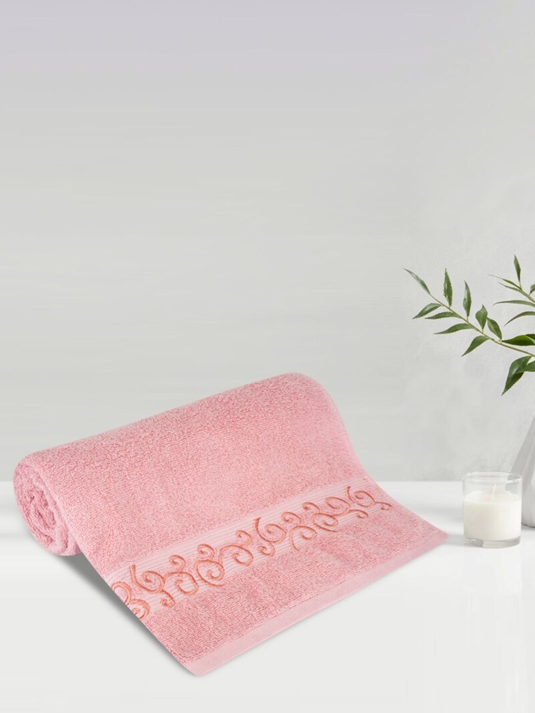 LUSH & BEYOND Peach Solid 500 GSM Pure Cotton Bath Towels Price in India