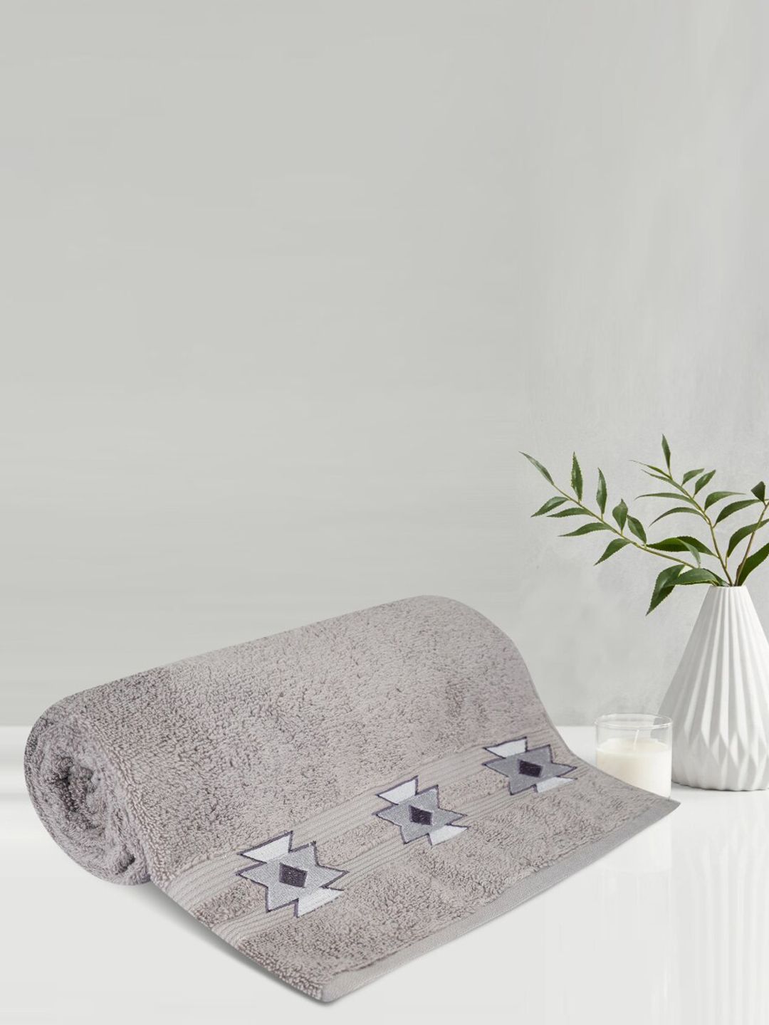 LUSH & BEYOND Unisex Grey Self Design 500 GSM Cotton Bath Towel Price in India