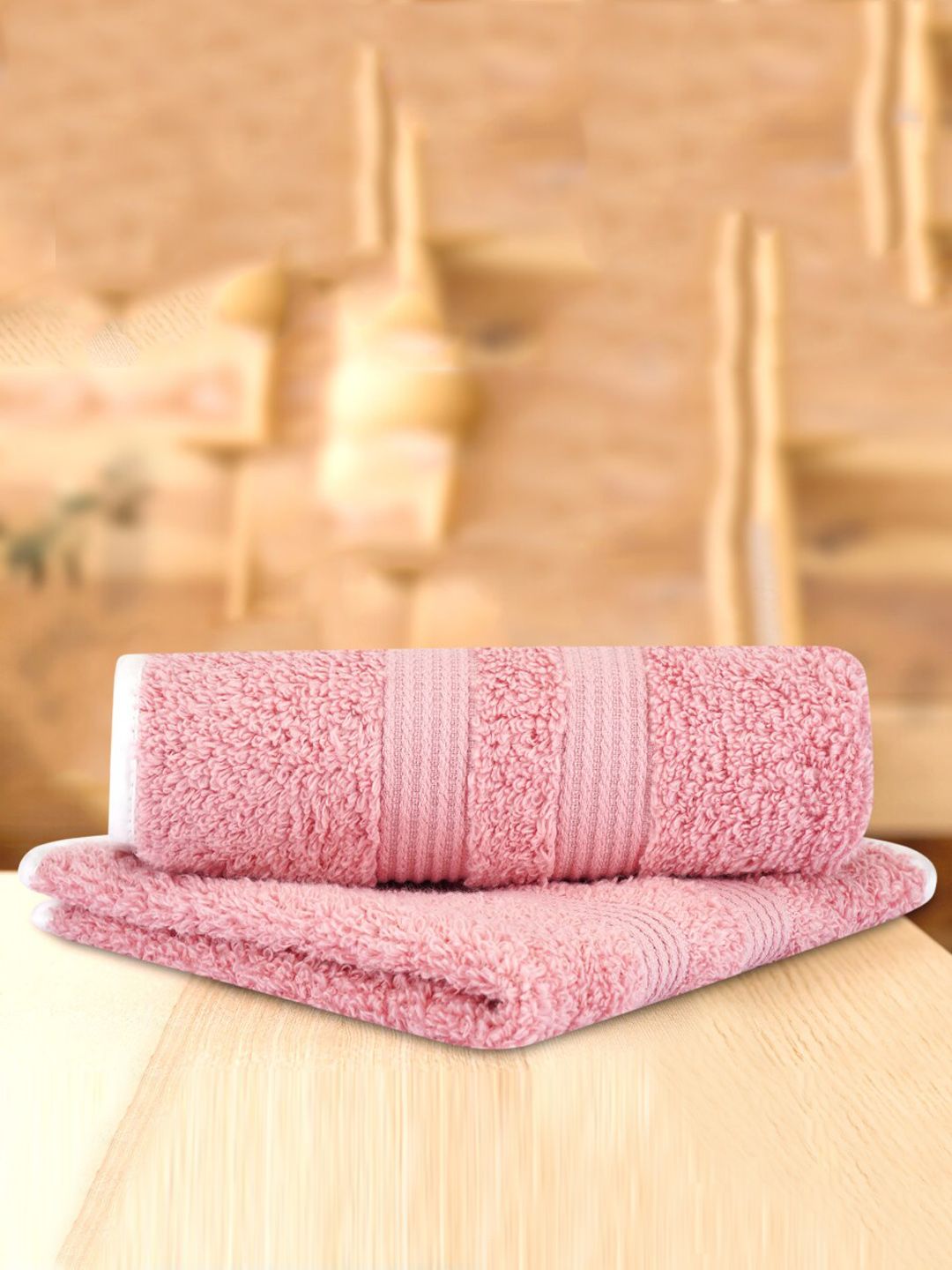 LUSH & BEYOND Set Of 2 Pink Solid Pure Cotton 500 GSM Face Towels Price in India