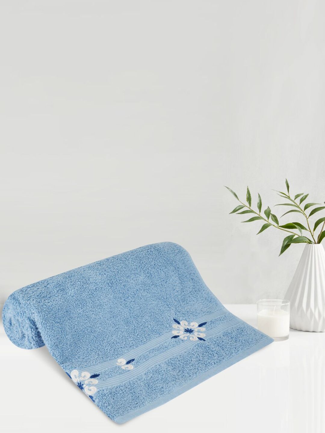 LUSH & BEYOND Blue Solid 500 GSM Pure Cotton Bath Towels Price in India