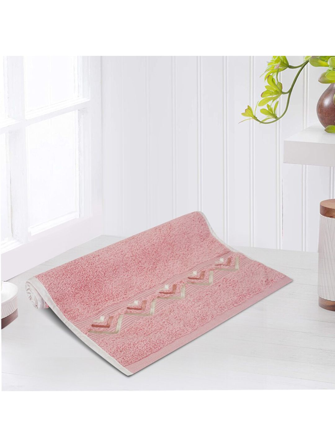 LUSH & BEYOND Peach-Coloured Solid Pure Cotton 500 GSM Hand Towels Price in India