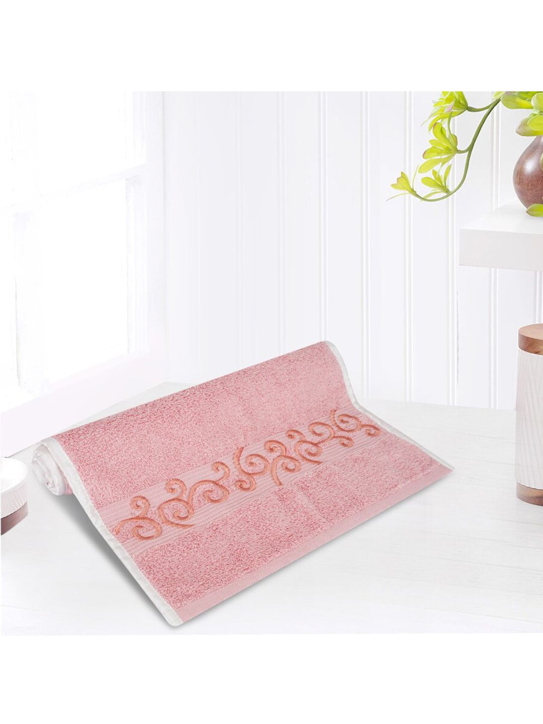 LUSH & BEYOND Peach-Coloured Solid Pure Cotton 500 GSM Hand Towels Price in India