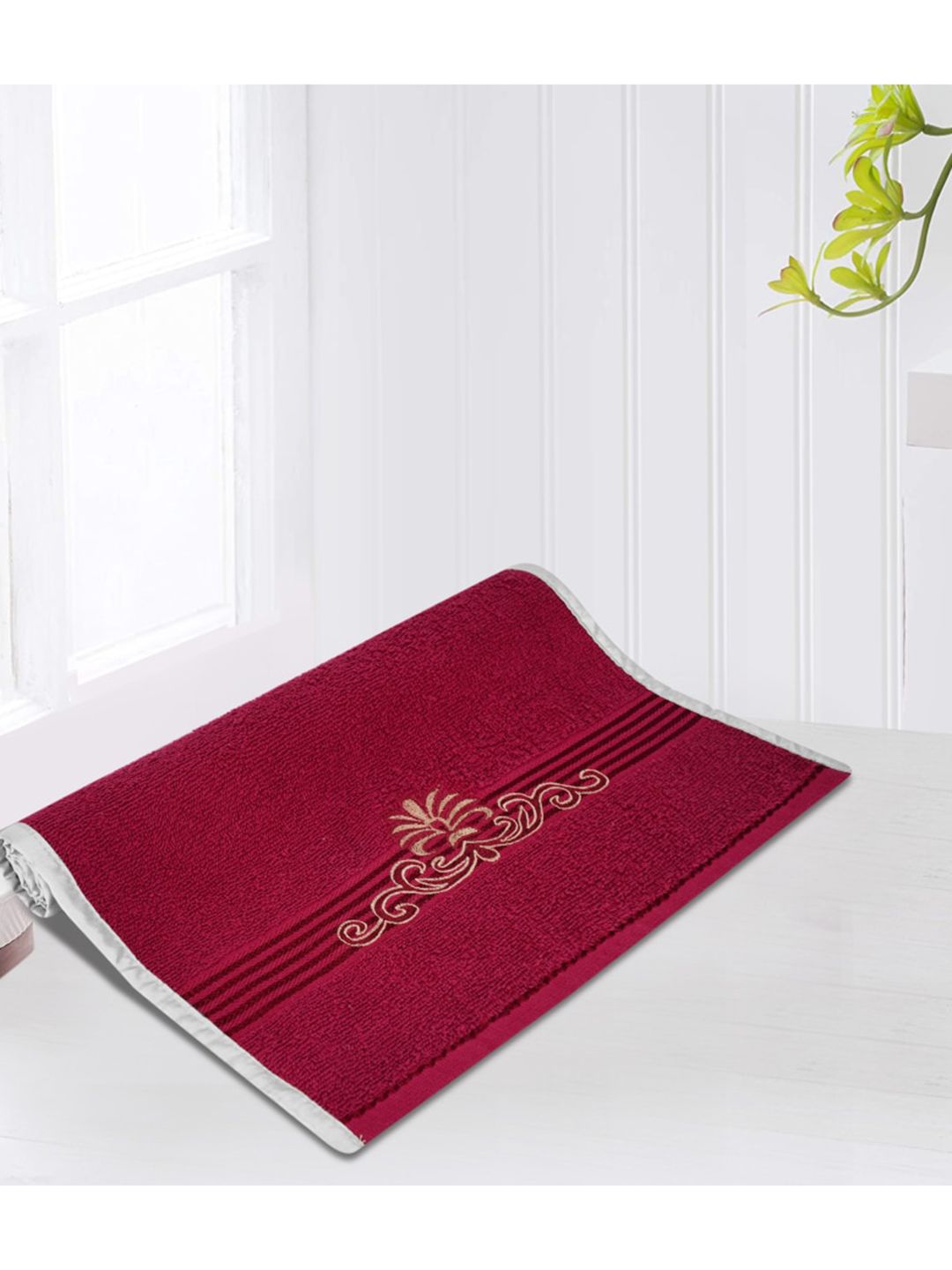 LUSH & BEYOND Red Self Design 500 GSM Pure Cotton Hand Towel Price in India