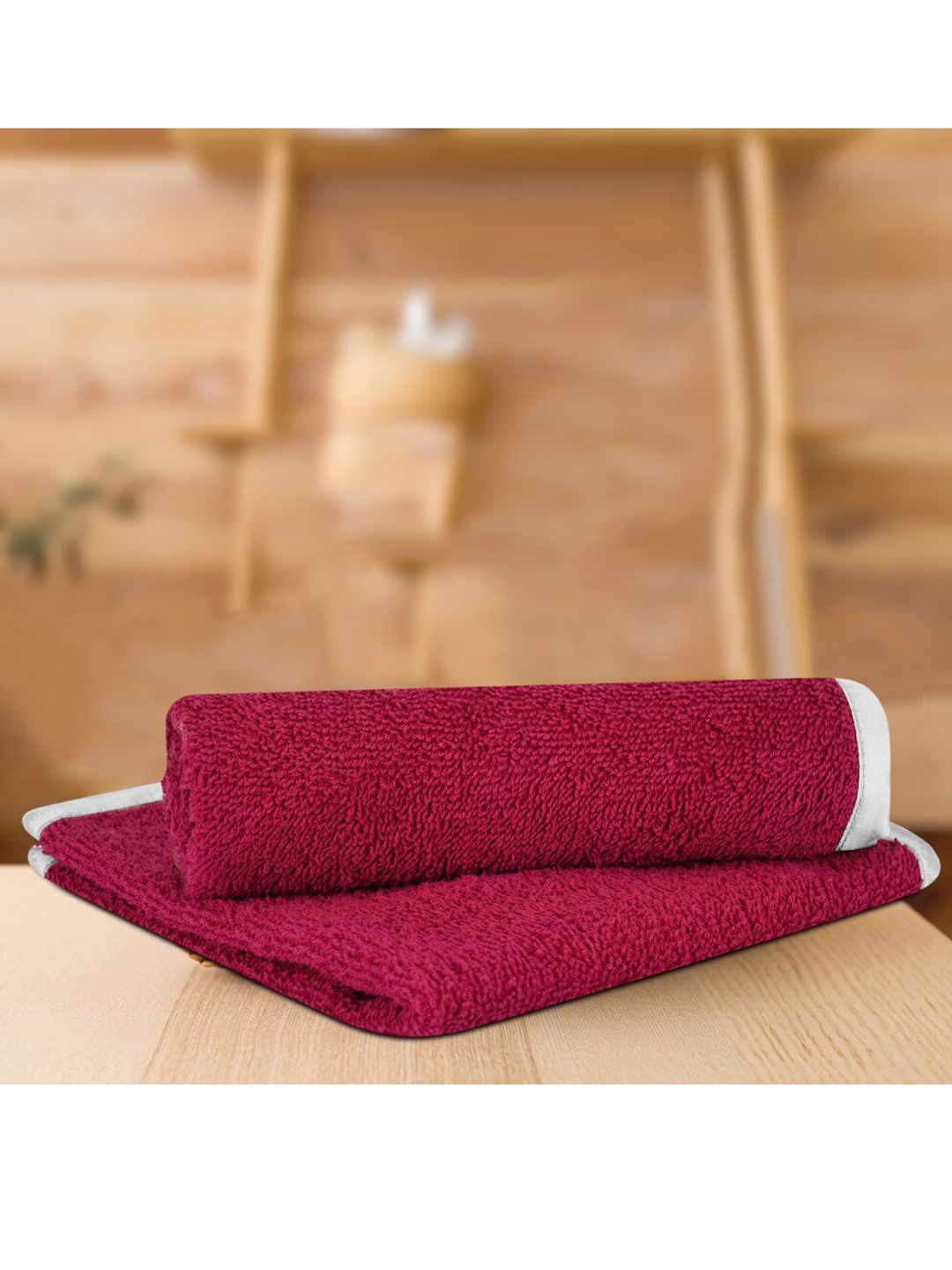 LUSH & BEYOND Red Set Of 2 500 GSM Pure Cotton Face Towels Price in India