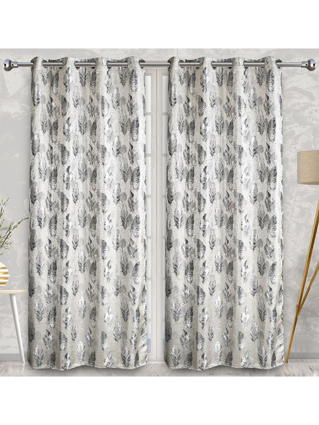 Fresh From Loom Grey & White Set of 2 Room Darkening Door Curtain Price in India