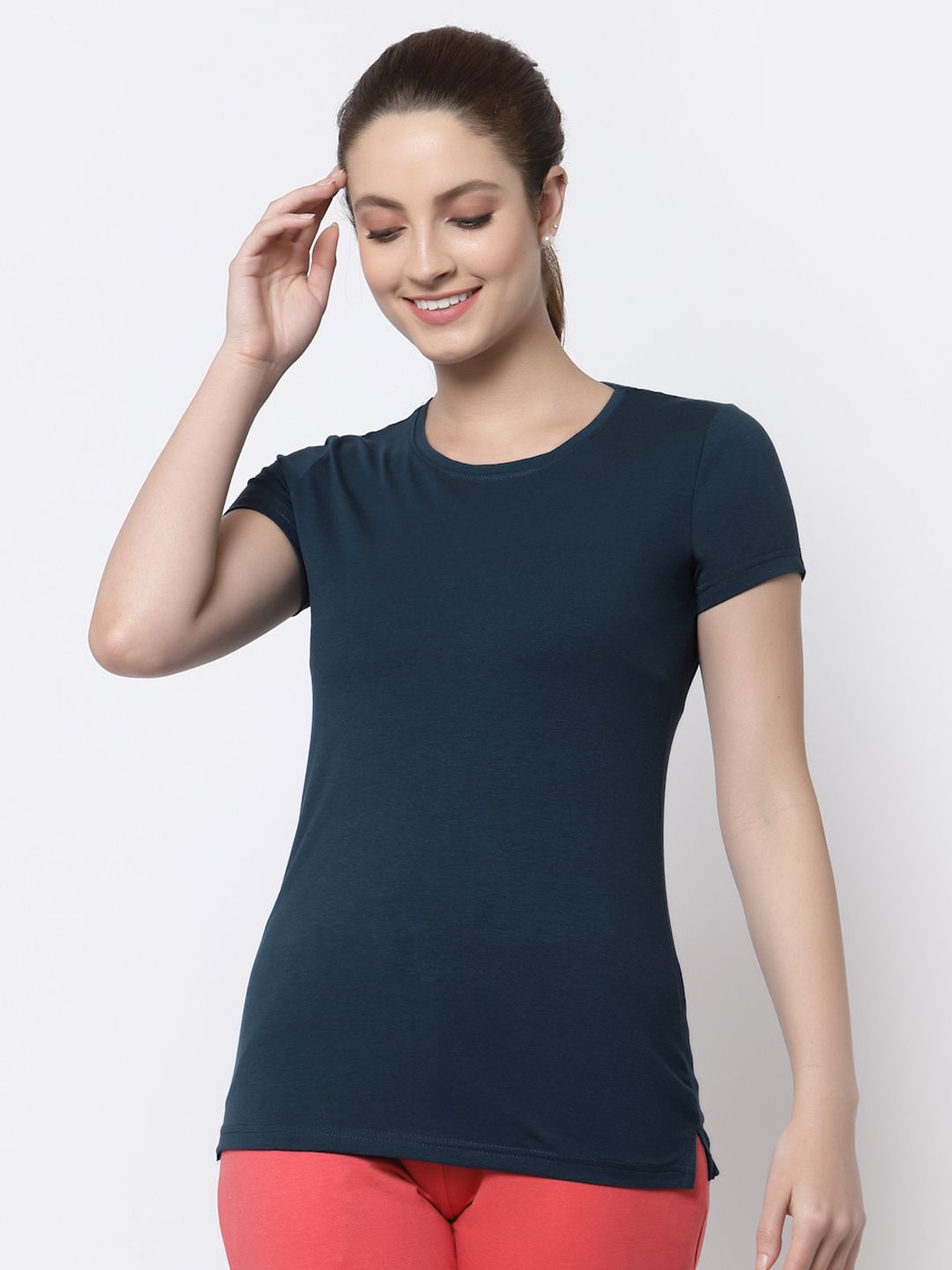 Prag & Co Women Sea Green Antimicrobial T-shirt Price in India