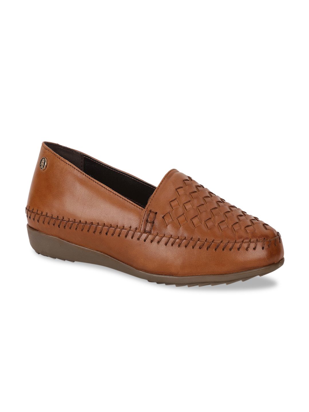 Hush Puppies Women Brown Woven Design Leather Loafers Price in India