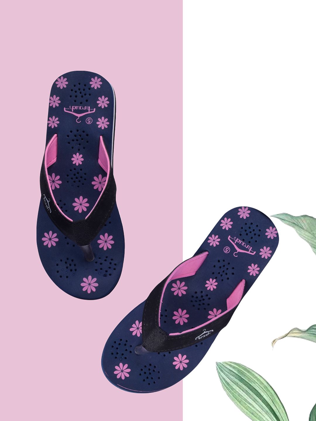 Brauch Women Blue & Pink Printed Thong Flip-Flops Price in India