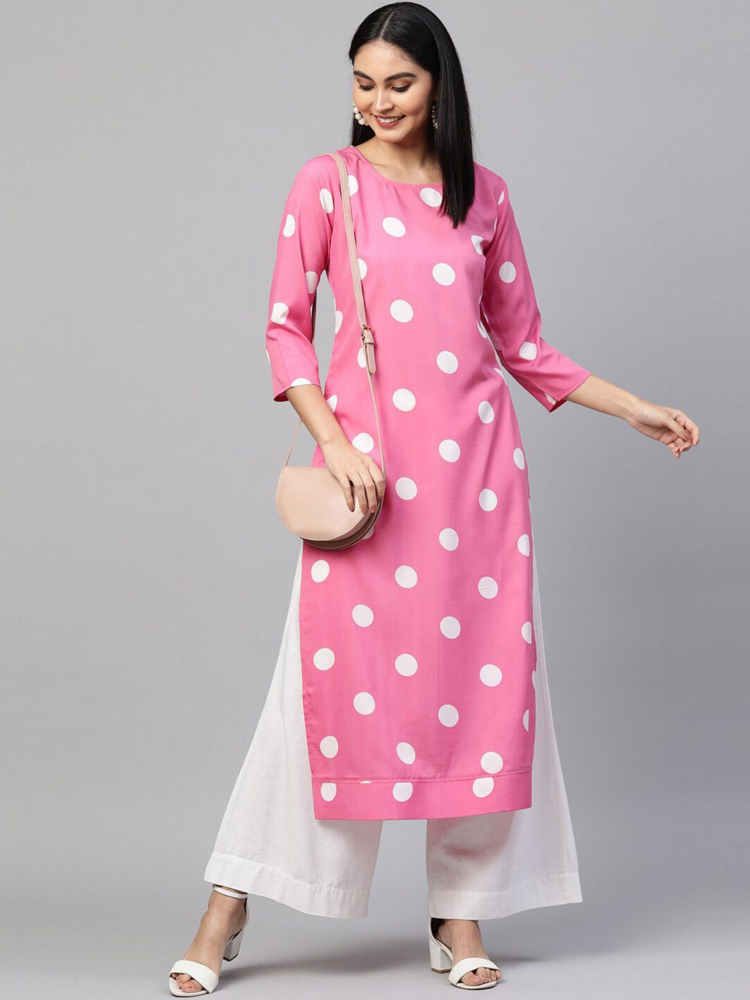 KALINI Pink & White Printed Kurti Price in India