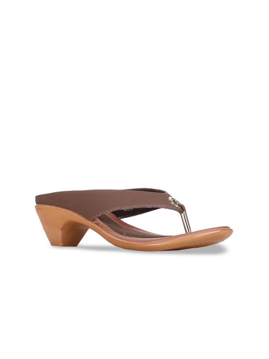 Bata Brown Solid Synthetic Block Sandals Price in India