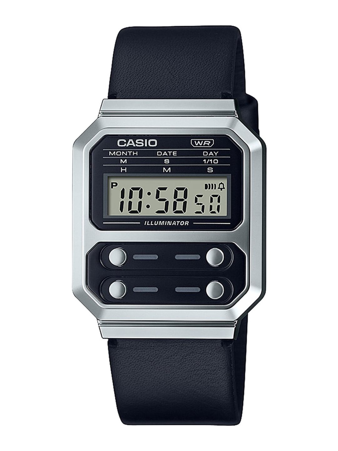 Buy CASIO Unisex Black Dial & Black Leather Straps Digital Watch
