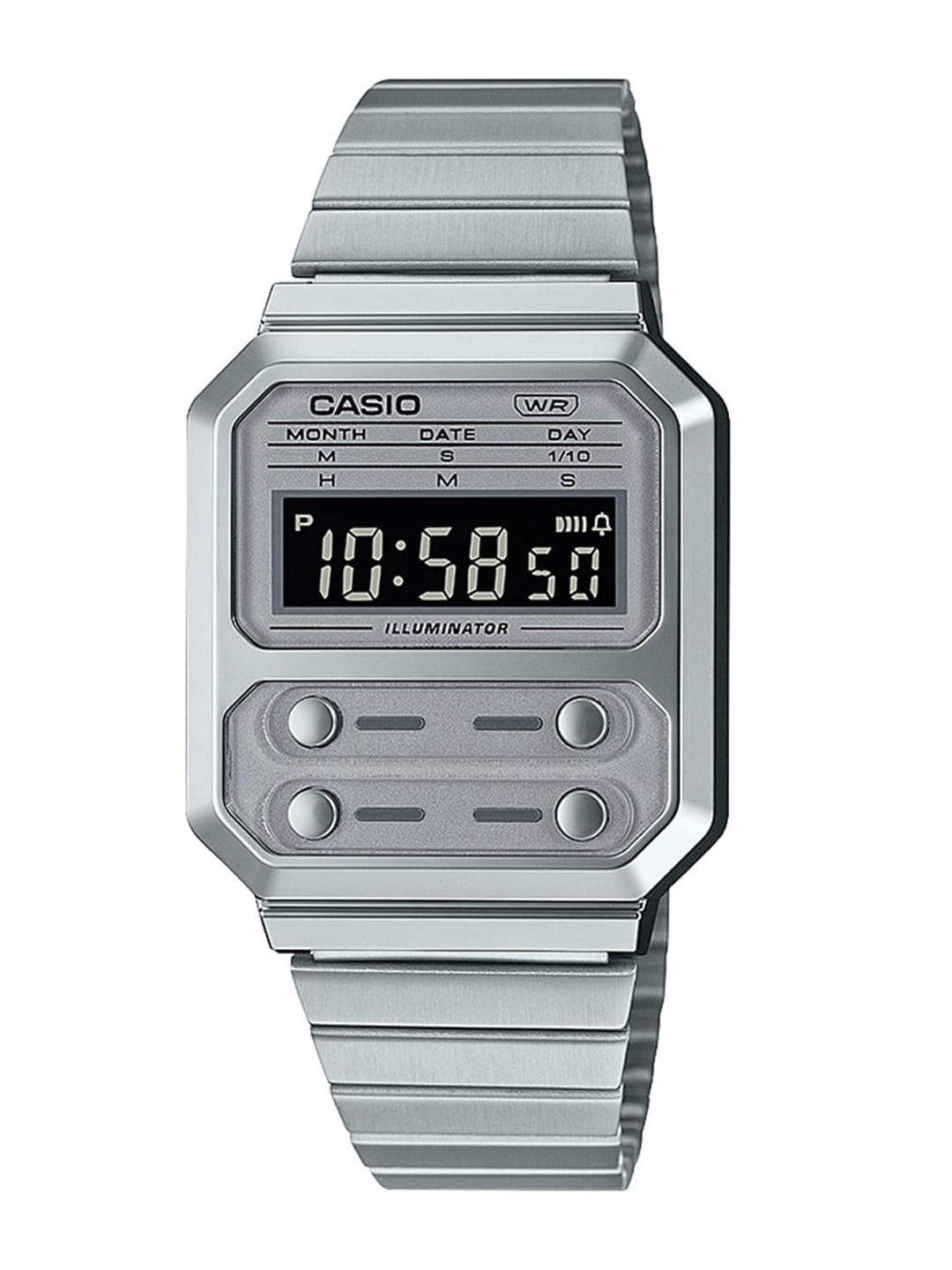 CASIO Unisex Silver-Toned Dial & Silver Toned Stainless Steel Bracelet Style Straps Digital Watch Price in India
