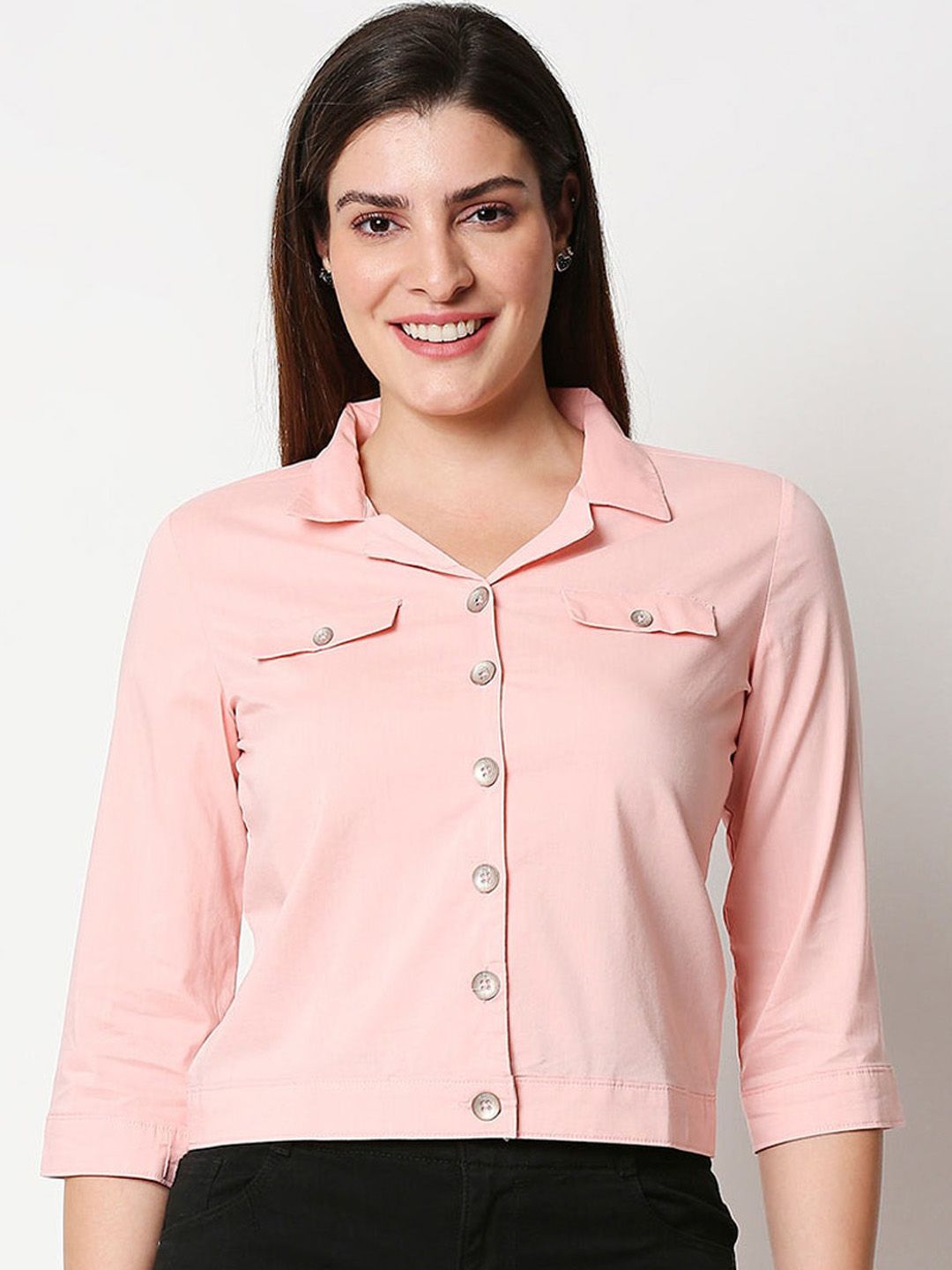 Kraus Jeans Women Peach-Coloured Crop Tailored Jacket Price in India