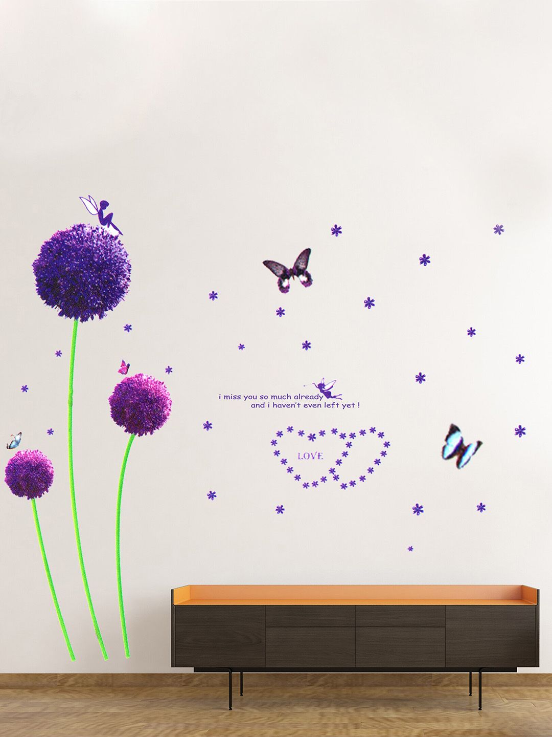 Art Street Violet & Green Floral and Butterfly Wall Decal Sticker Price in India