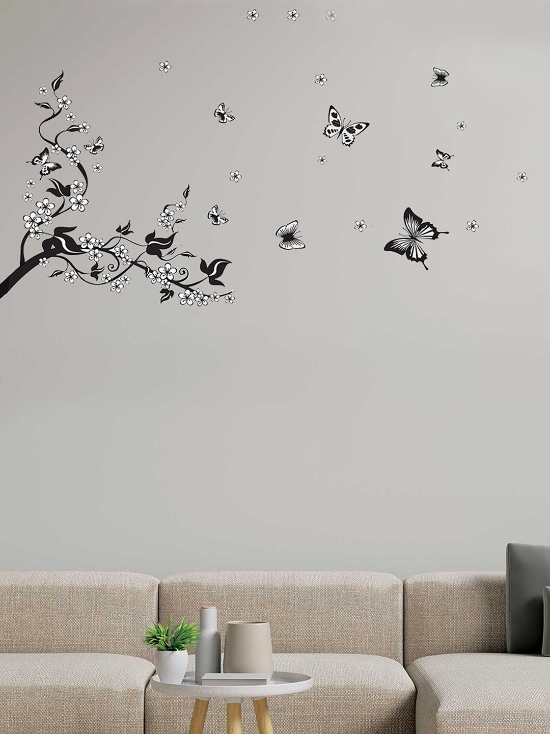 Art Street Black Printed  Butterfly & Floral Wall Stickers Price in India