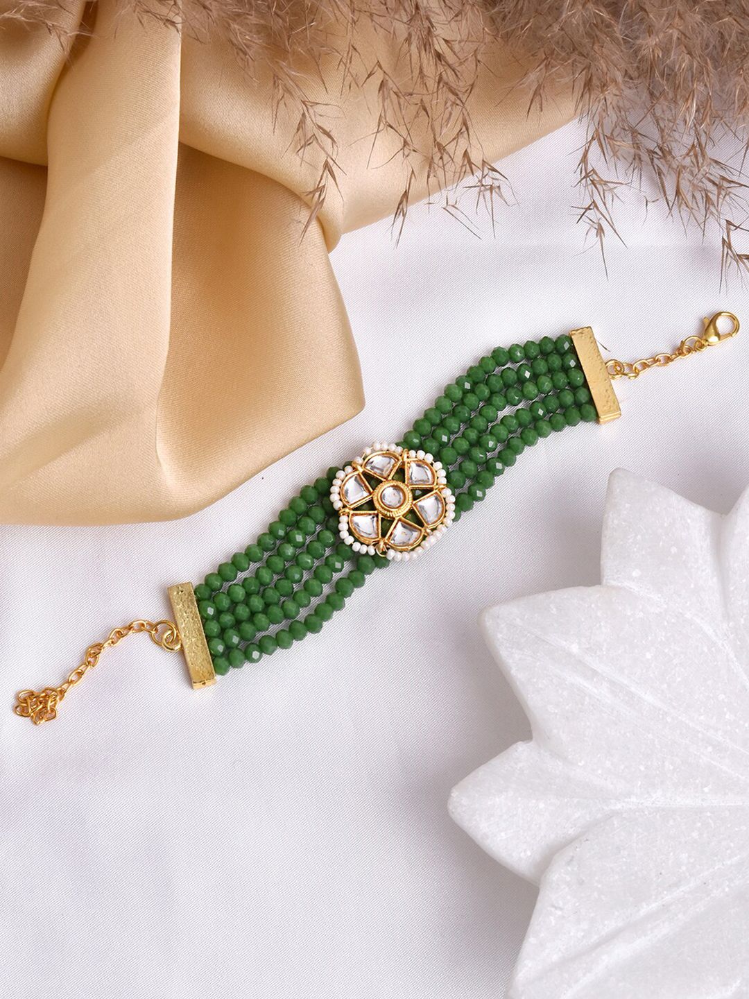 TEEJH Women Gold-Toned & White Brass Wraparound Bracelet Price in India