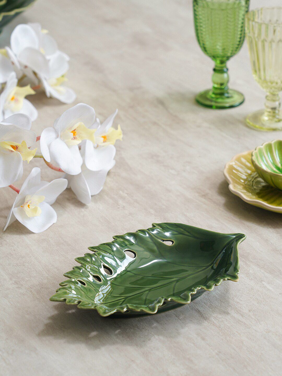 Pure Home and Living Green Ceramic Serving Platter Price in India