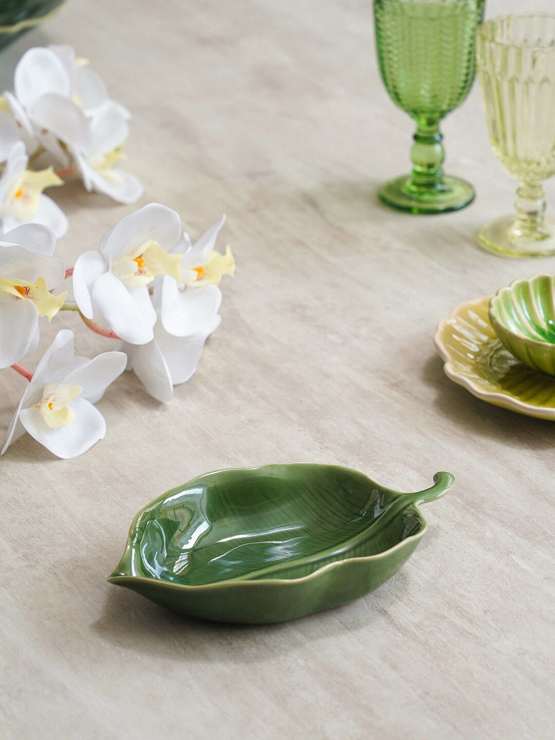 Pure Home and Living Green Leaf Shaped Plate Price in India