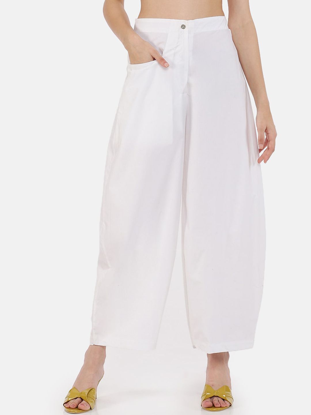 GRASS by Gitika Goyal Women White Classic Loose Fit High-Rise Culottes Trousers Price in India